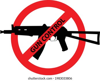 Caution sign about gun control. Restricted area, guns banned. Vector image silhouette, illustration isolated on white background.