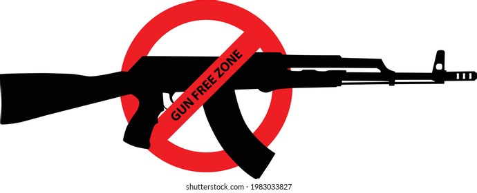 Caution sign about gun control. Restricted area, guns banned. Vector image silhouette, illustration isolated on white background.