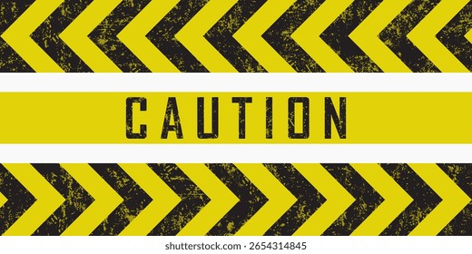 CAUTION sign. arrow yellow and black color with texture. The hazard warning for text and symbols filled.
