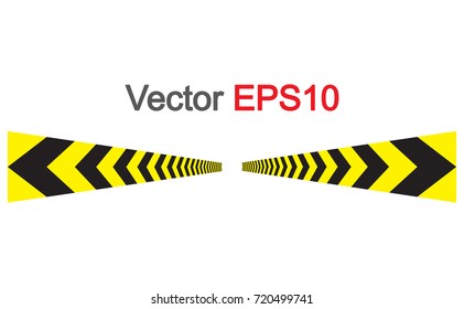 CAUTION sign. arrow yellow and black color.  The hazard warning for text and symbols filled.