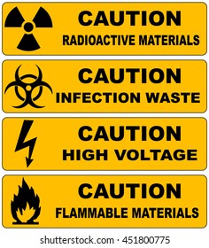 caution sign banners set radioactive materials infection waste high voltage flammable materials