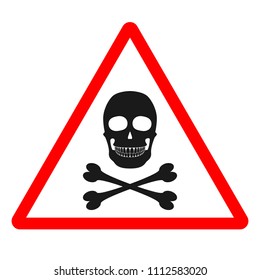 CAUTION sign. Black skull and crossbones on triangle. Vector icon.