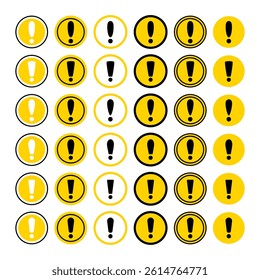 Caution Sign Bundle Set Traits Sign Symbol. Circle Shape Caution Sign Symbol. Yellow and Black Color.