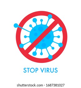 Caution Sign, Corona Virus Spread. Covid Infection In The Air, Airborne Transmission, Coronavirus Outbreak. Red Prohibit 2019-nCoV Danger Icon. Vector Illustration, Flat Style.