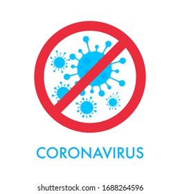 Caution Sign, Corona Virus Spread. Covid Infection In The Air, Airborne Transmission, Coronavirus Outbreak. Red Prohibit 2019-nCoV Danger Icon. Vector Illustration, Flat Style.