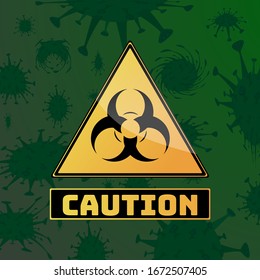 Caution Sign with coronavirus bacteria notification Vector illustration background
