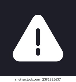 Caution sign dark mode glyph ui icon. Important notification. User interface design. White silhouette symbol on black space. Solid pictogram for web, mobile. Vector isolated illustration