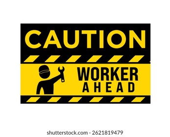 Caution sign featuring a worker ahead, designed for construction sites, safety warnings, and hazard alerts, with bold typography and high-visibility yellow background for clear visibility.