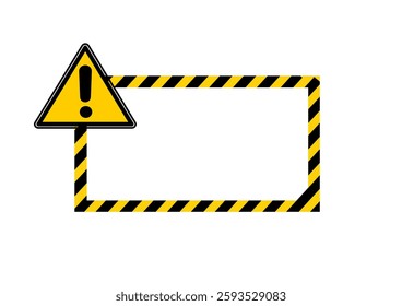 Caution sign with frame for your text. Vector illustration of important announcement and message. Yellow triangle warning road sign with exclamation mark inside to pay attention and be careful.