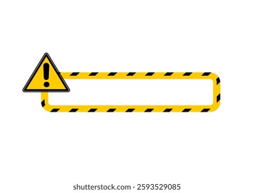 Caution sign with frame for your text. Vector illustration of important announcement and message. Yellow triangle warning road sign with exclamation mark inside to pay attention and be careful.