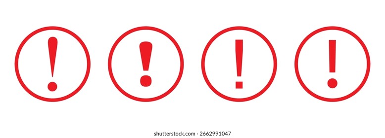 Signo de precaución. Símbolo de peligro en color rojo con símbolo exclamativo blanco. Icono de alerta. Señal de advertencia y símbolo. Ilustrador de Vector.