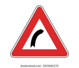 Caution Sign for Hazardous Road Curve, Featuring Red Triangle and Black Arrow, Indicating Sharp Turn or Limited Visibility Ahead, Available as a Vector File