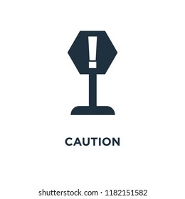 Caution sign icon. Black filled vector illustration. Caution sign symbol on white background. Can be used in web and mobile.