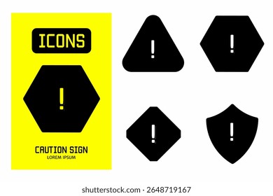 Caution sign icon. Collection vector illustration of icons for business. Black icon design.