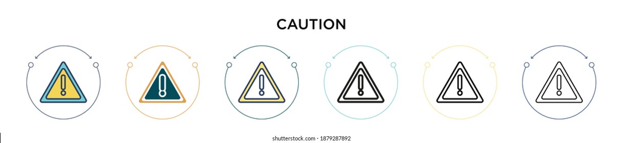 Caution sign icon in filled, thin line, outline and stroke style. Vector illustration of two colored and black caution sign vector icons designs can be used for mobile, ui, web