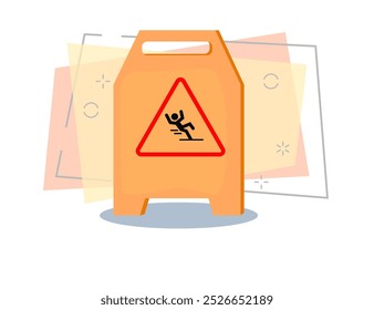 Ilustración de signo de precaución. Piso mojado, atención, peligroso. Concepto de señales de advertencia. La Ilustración vectorial se puede utilizar para la precaución, servicio de limpieza