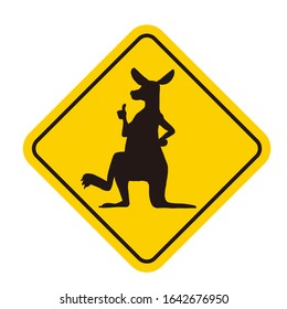A caution sign with kangaroo symbol on white background. Vector illustration.