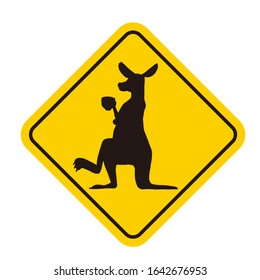 A caution sign with kangaroo symbol on white background. Vector illustration.