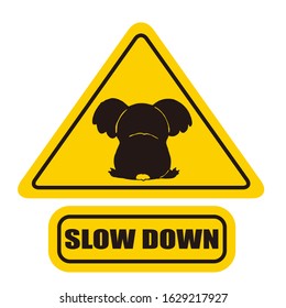 A caution sign with Koala symbol on white background. Vector illustration.