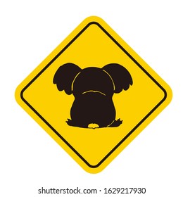 A caution sign with Koala symbol on white background. Vector illustration.