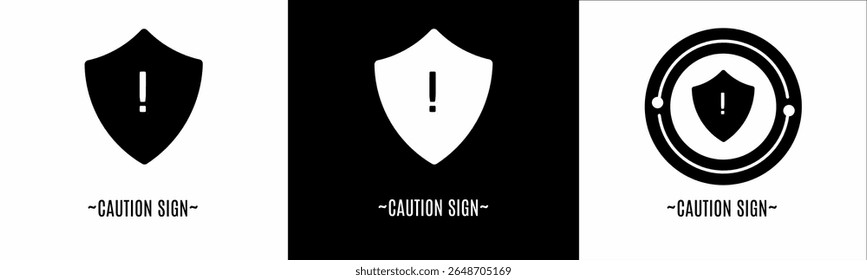 Conjunto de logotipo de signo de precaución. Colección de logos en blanco y negro. Vector de acciones.