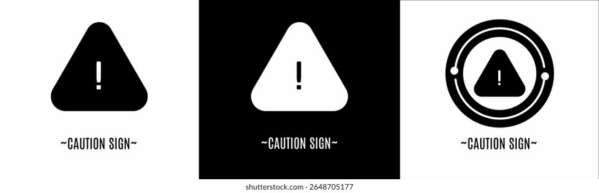 Conjunto de logotipo de signo de precaución. Colección de logos en blanco y negro. Vector de acciones.
