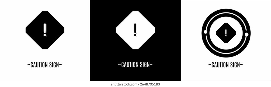 Caution sign logo set. Collection of black and white logos. Stock vector.