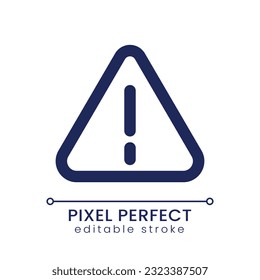 Caution sign pixel perfect linear ui icon. Warning about error. Important notification. GUI, UX design. Outline isolated user interface element for app and web. Editable stroke. Poppins font used
