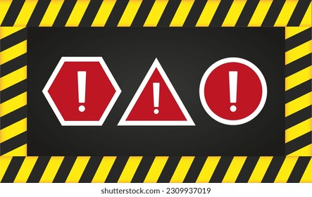 Caution sign red color. Atention yellow tape vector illustration.