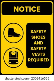 Caution Sign Safety Shoes And Vest Required With PPE Symbols