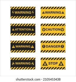 Caution sign set with black and yellow warning ribbon. Attention sign set vector. Warning sign with yellow and black color. Danger sign for police, accident, under construction, website.