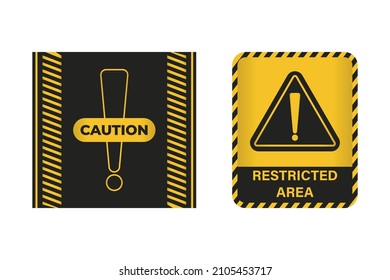 Caution sign set with black and yellow warning. Restricted area, caution sign with yellow and black color. Caution sign for police, accident, under construction, website. Vector danger sign set.