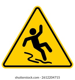 Caution sign slipping hazard icon, wet floor falling warning symbol