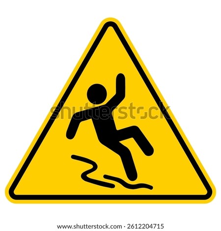 Caution sign slipping hazard icon, wet floor falling warning symbol