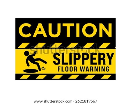 Caution sign vector design with a yellow and black color scheme, featuring a falling person icon and the text Slippery Floor Warning, ideal for safety labels, signage, and awareness materials.