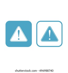 Caution sign vector icon. White and blue