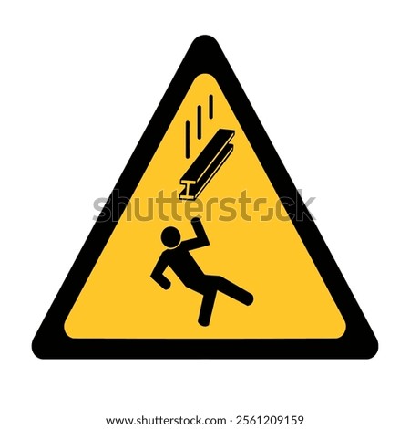 Caution Sign Warning Danger falling objects sign, Triangle yellow warning sign, under construction area, vector illustration flat design isolated on white background