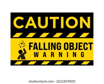 Sinal de alerta de perigo de queda de objetos, projetado para locais de construção, armazéns e zonas de trabalho industrial com tipografia arrojada para comunicação clara de segurança no local de trabalho.