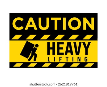 Caution sign warning of heavy lifting hazards, designed for warehouses, construction sites and industrial workplaces with bold typography for clear danger communication.
