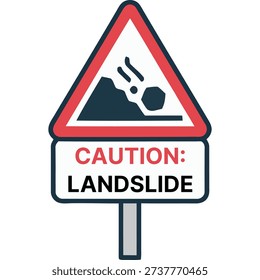Caution sign warning of landslide danger with red triangle and black graphic