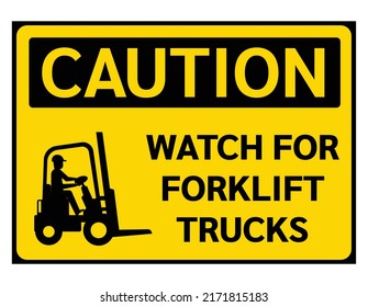 Caution sign , Watch for forklift traffic,on background yellow and white , right side, Black and yellow backgroud