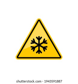 Caution sign watch out ice, snowflake in yellow triangle isolated. Vector warning failing ice, safety symbol. Dangerous slippery road, highway or street, be careful while driving on icy road