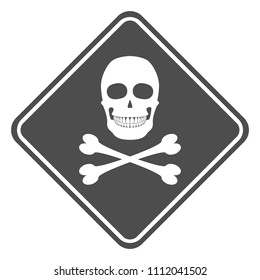 CAUTION sign. White skull and crossbones on black rhombus. Vector icon.