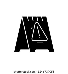 Caution signpost black icon, vector sign on isolated background. Caution signpost concept symbol, illustration 
