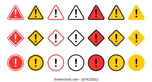 Caution signs collection. Symbols danger. Exclamation mark icon. Caution and warning signs, isolated on white background. Caution, danger and warning signs. Eps10