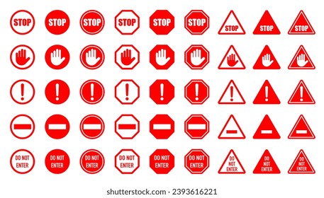 Caution signs. symbols danger, set stop sign, do not enter, warning stop sign