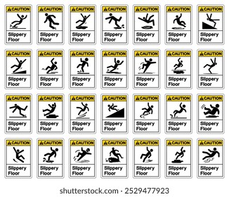 Caution Slippery Floor Set Symbol Sign,Vector Illustration, Isolate On White Background Label.EPS10