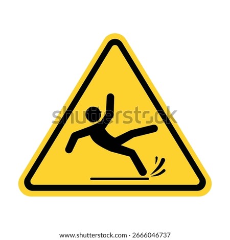 Caution Slippery Floor Sign with Falling Person Icon in Yellow Triangle