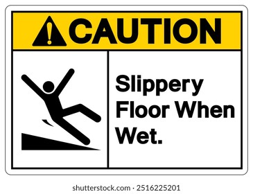 Cuidado Piso Deslizante Quando Símbolo De Símbolo Úmido, Ilustração De Vetor, Isolar No Rótulo Branco De Fundo. EPS10