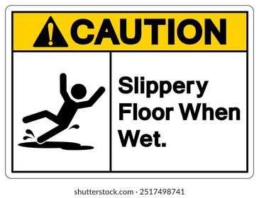 Caution Slippery Floor When Wet Symbol Sign,Vector Illustration, Isolate On White Background Label. EPS10